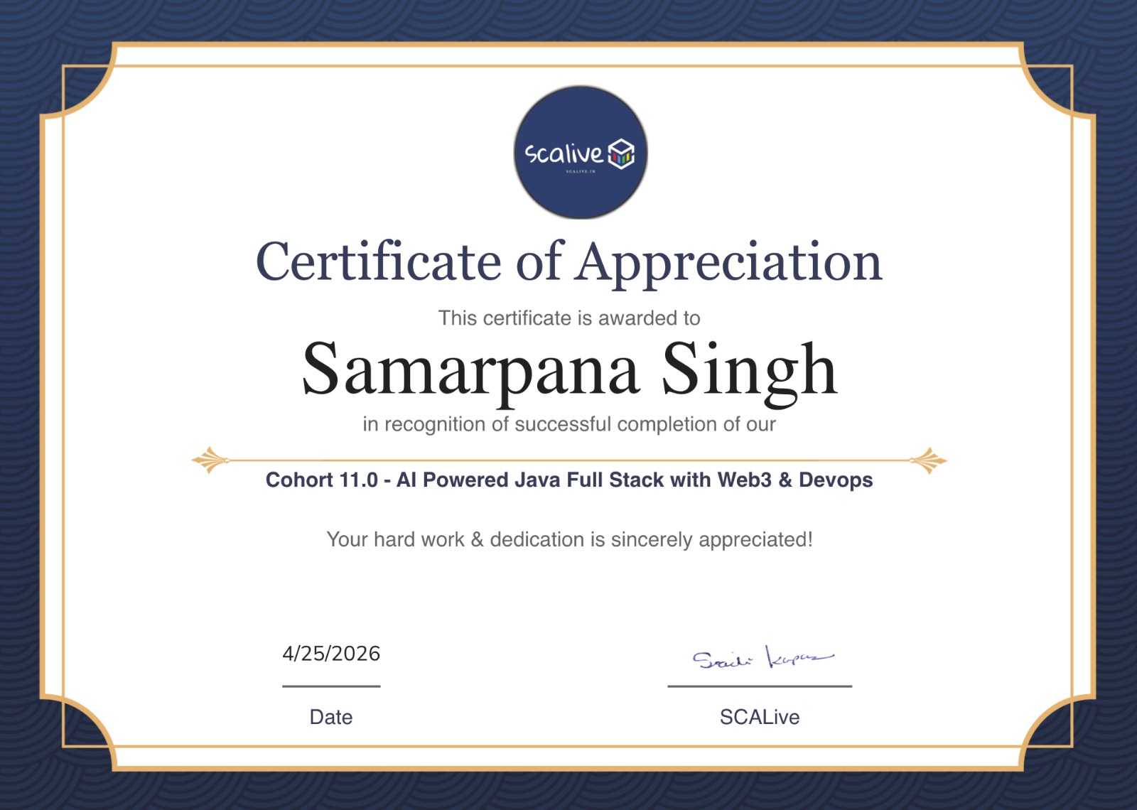 SCALive Cohort 11.0 Certificate of Completion